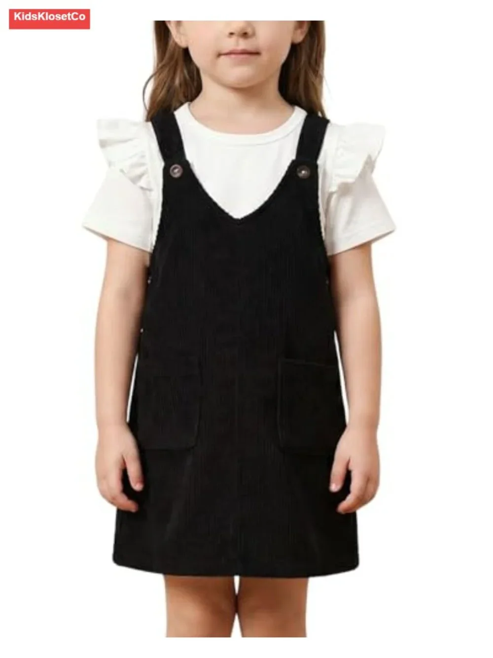 Toddler Girl Corduroy Pinafore Overall Dress & Ruffle Tee Set 2-7Yrs
